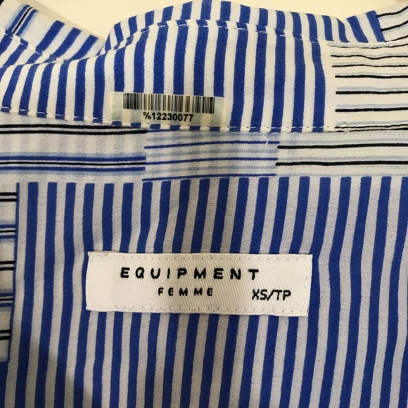 Equipment Blue Striped 100% Silk Button Down Top - Picture 3 of 6